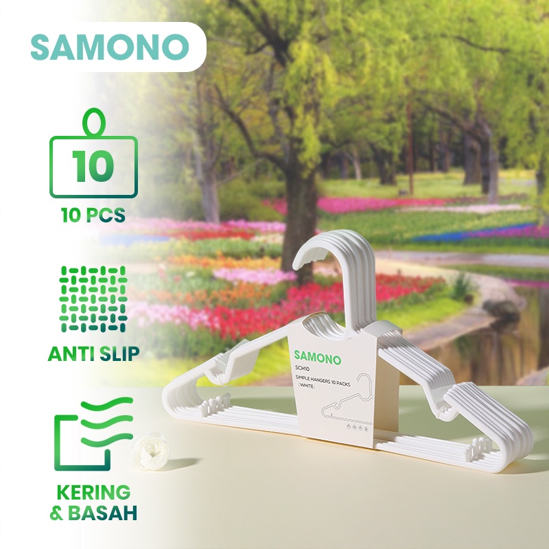 Samono Gantungan Baju ( ISI 10Pcs ) Hanger Plastik Anti Slip Simple dan Ringan Gantungan Kering dan Basah