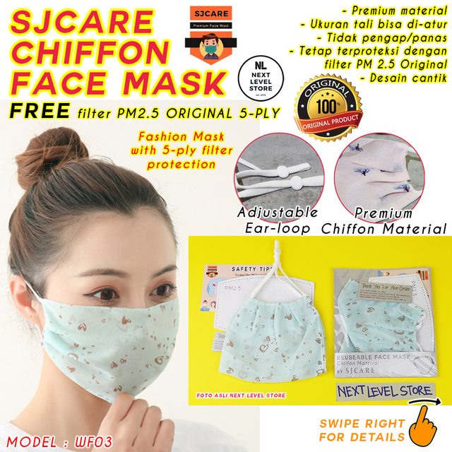 Chiffon Fashion Face Mask Breathable Masker Kain BONUS FILTER PM2.5 - WF03