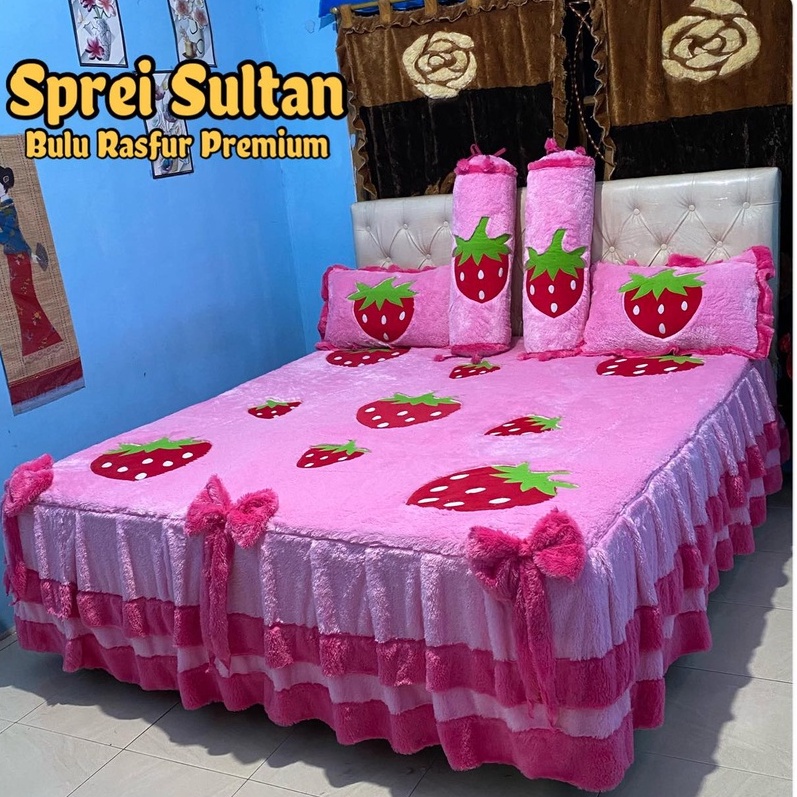 WINSHOP 02 Sprei Bulu Sultan / 2 Bantal dan 2 Guling Bulu / Spre Bulu Lembut / Sprei Bulu Rasfur / S