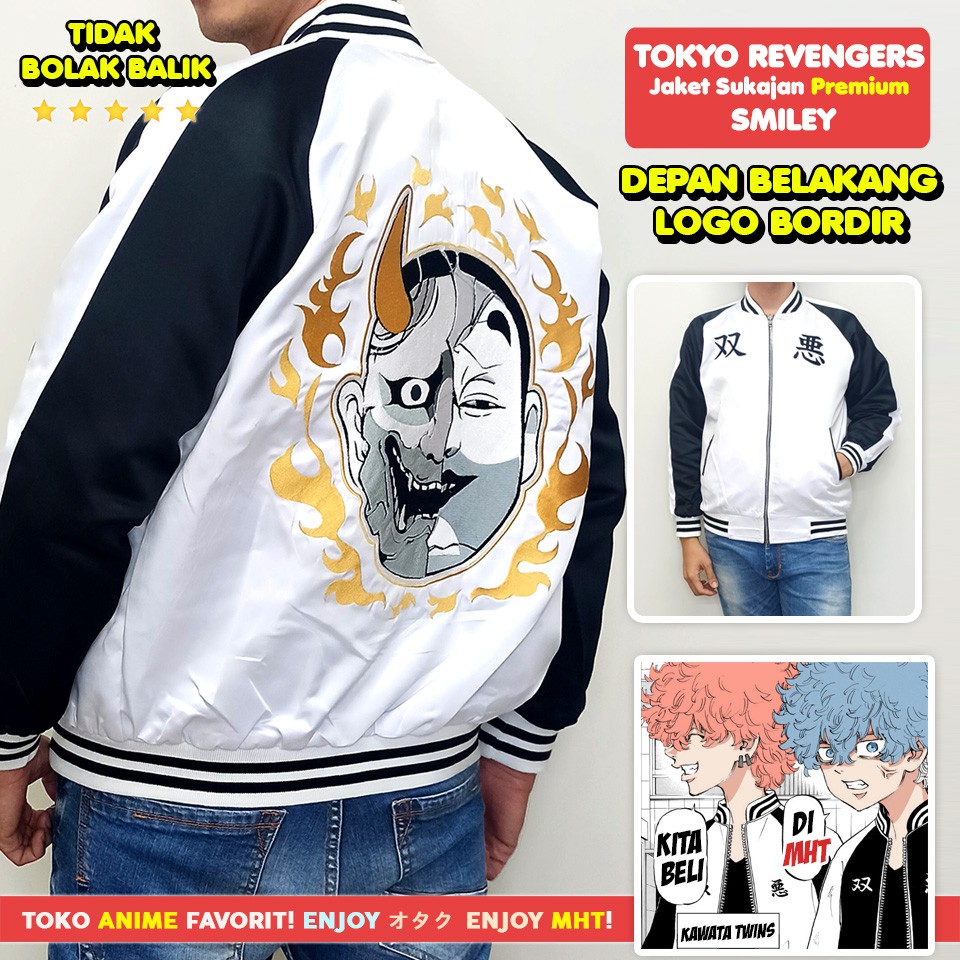 Jaket Smiley Nahoya Kawata Brothers Tokyo Revengers Bomber Sukajan Anime BORDIR Tokyo Manji Twin Devils