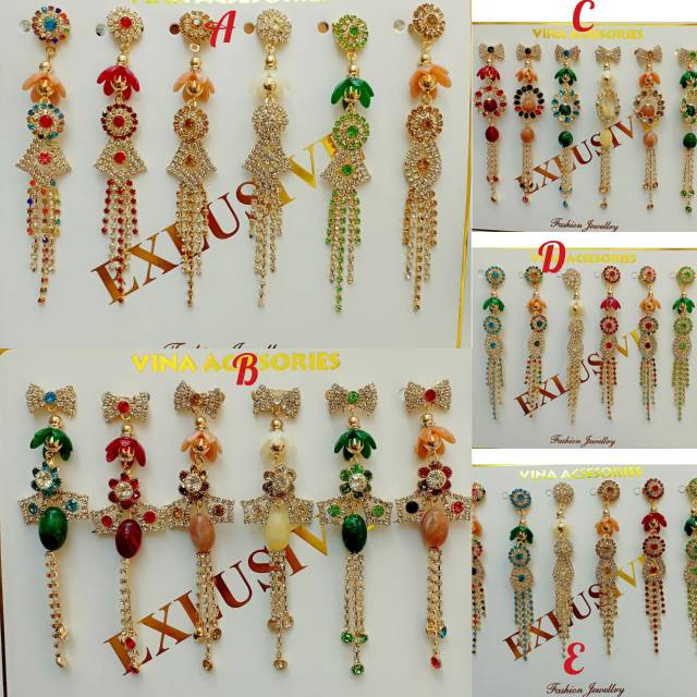 ISI 6 PCS TIAP MODEL BROS DAGU ANTING IMPORT INDIA SWAROSKY