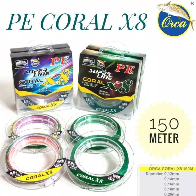 PE ORCA CORAL X8 150m METER WARNA HIJAU