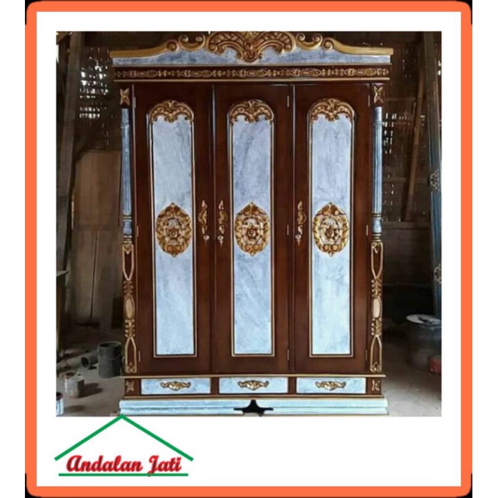 LEMARI RAHWANA PINTU 3 KAYU JATI/LEMARI JATI RAHWANA/ LEMARI KAYU JATI ANDALAN JATI FURNITURE