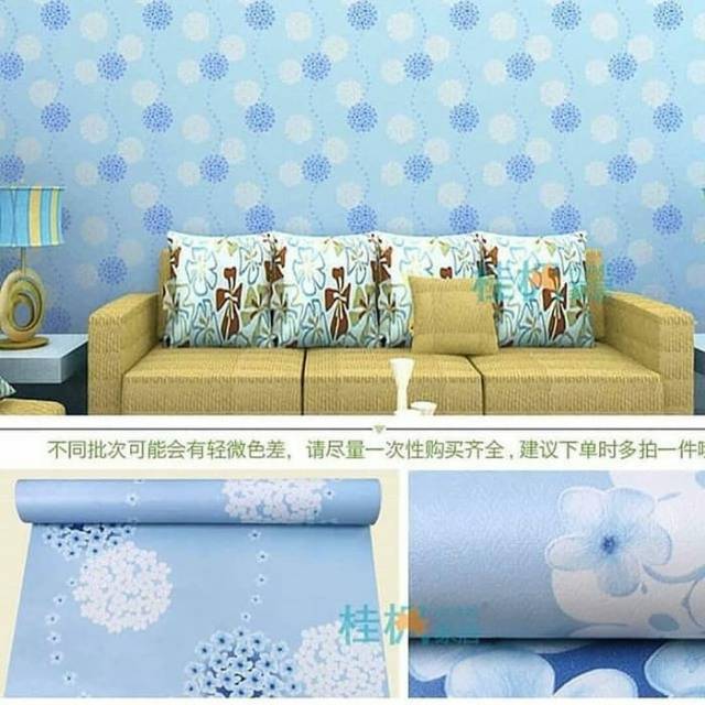 Wallpaper dinding bunga dandelion biru 10 m x 45 cm