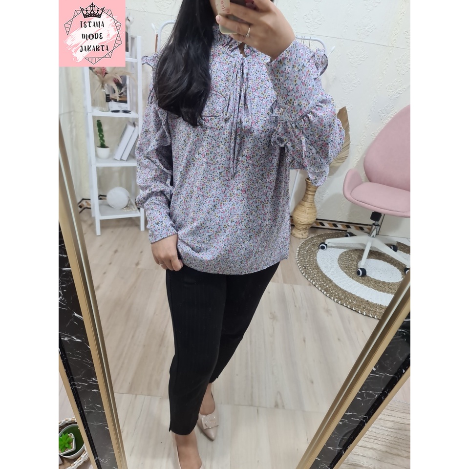 ISTANA MODE JAKARTA Valensa Jumbo baju atasan wanita terbaru blouse korean style blouse wanita lengan panjang-BIRU