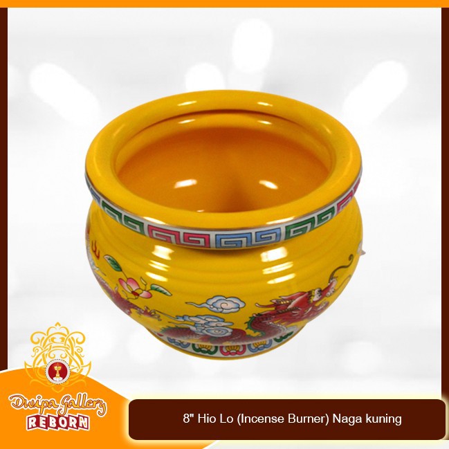 Tempat dupa Keramik 8&quot; Hio Lo (Incense Burner) Naga kuning