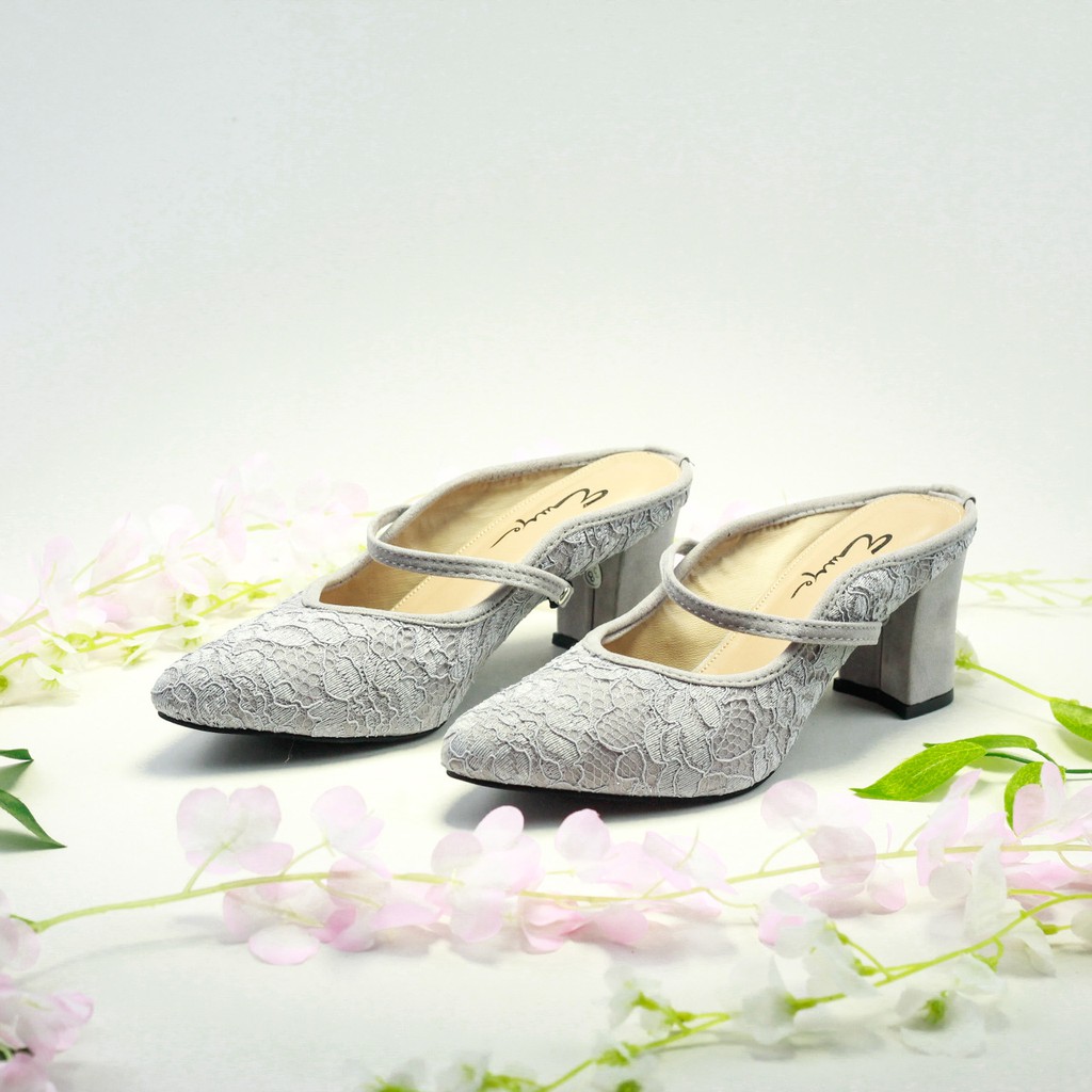 EMYE Heels Brukat Pengantin Wanita Hak Tahu 7cm  / Sandal Pengantin Wanita Terbaru /  Sandal Kondangan Wanita Brukat Original