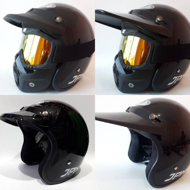 Helm JPN HITAM DENGAN GOGGLES MASK