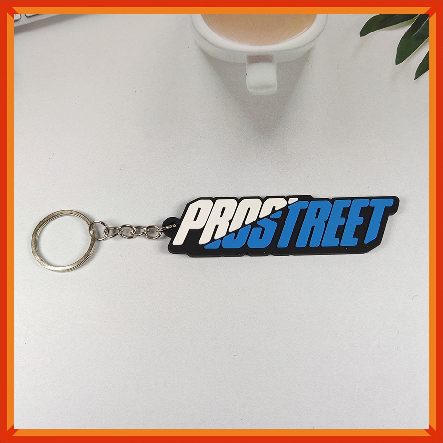 [BAYAR DITEMPAT] Gantungan Kunci karet Unik Motif Pro Street | Rubber keychain Prostreet | bandul Kunci Premium-Putih - Biru