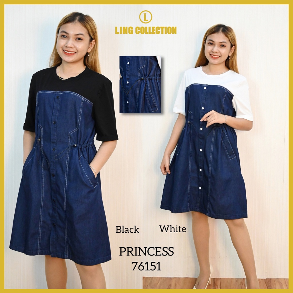 MIDI DRESS TWO TONE DENIM LENGAN 3/4 POLOS PRINCESS