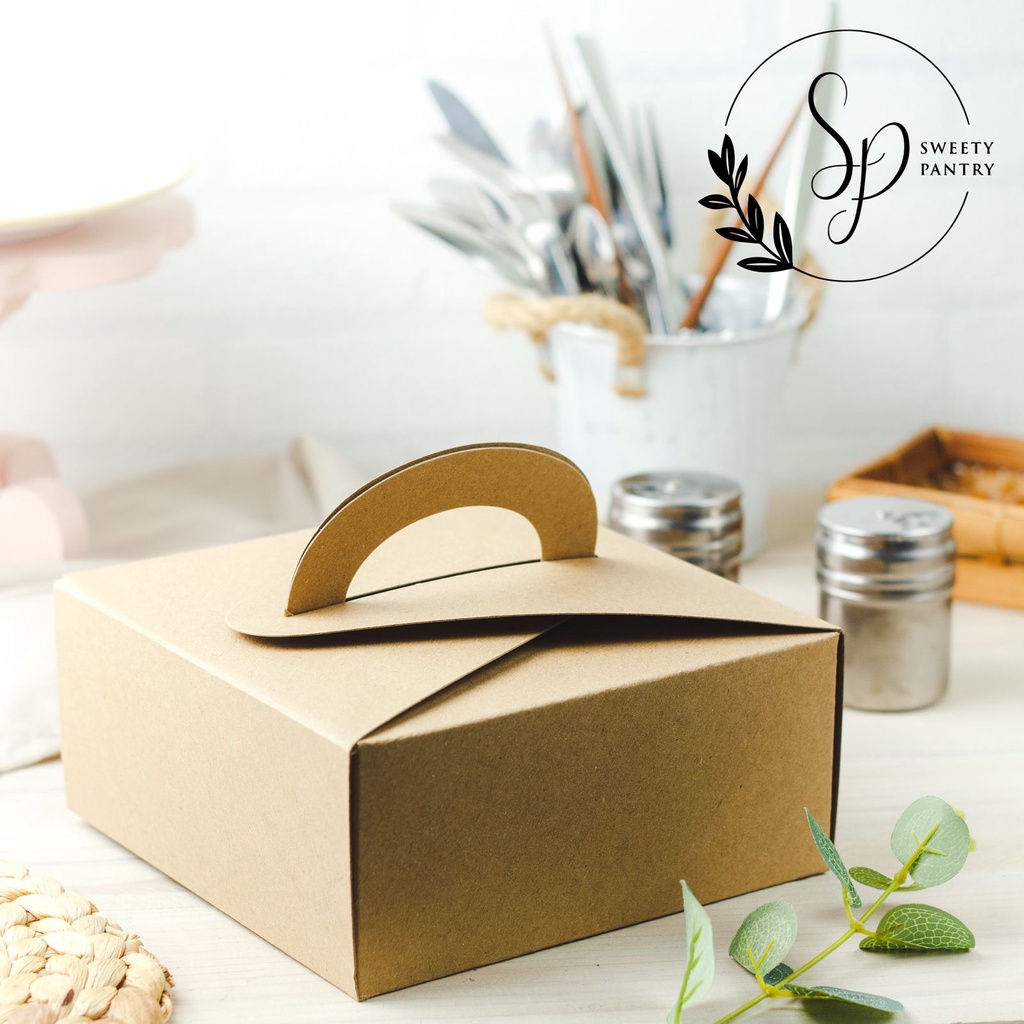 

40406 B - dus kue / box kue / snack box model tenteng 18x18X8cm Brown