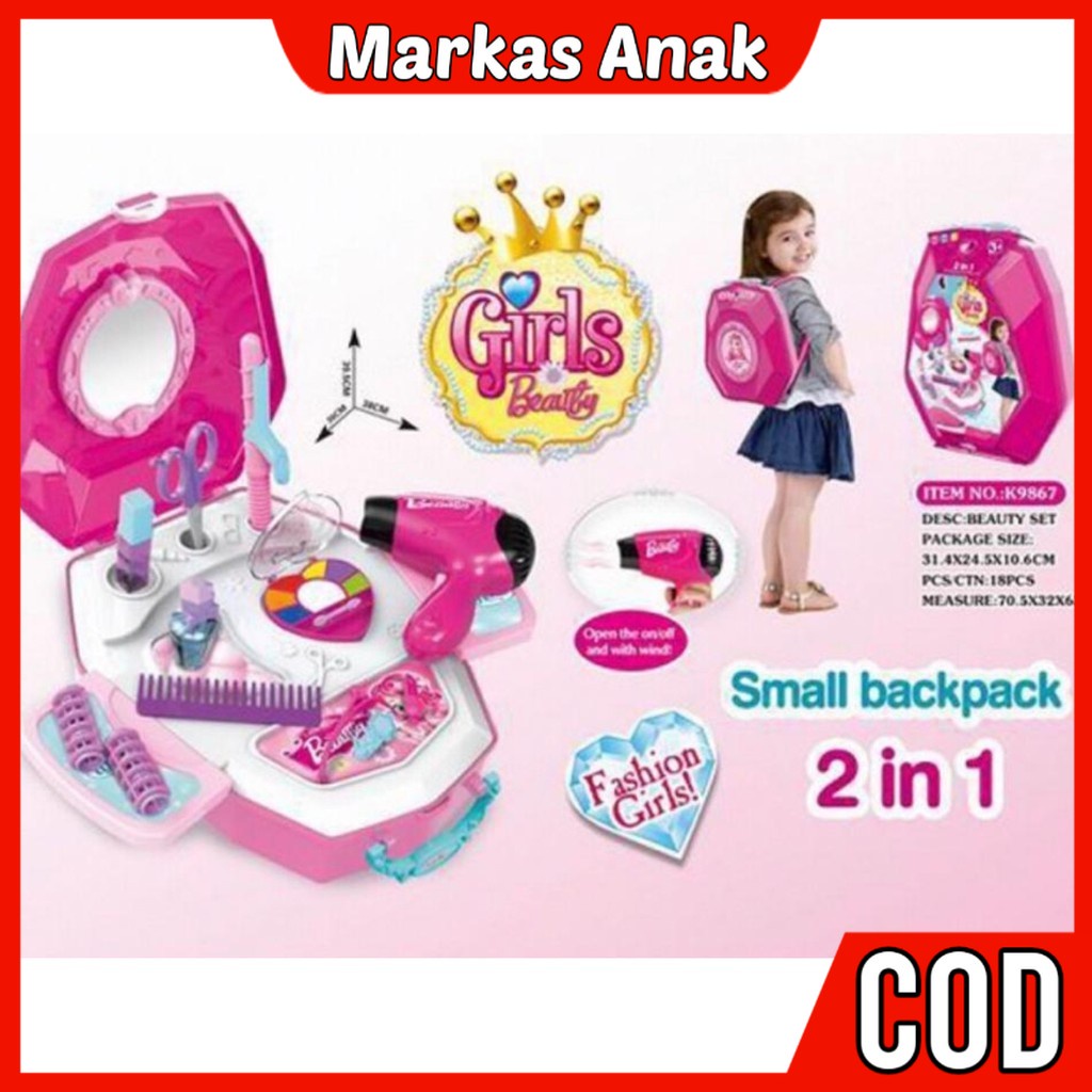 Mainan Anak Anak Umur 3 4 5 6 Tahun Alatke upkeUp mekap Dandan Kosmetik Tas Punggung Backpack Diy Pr
