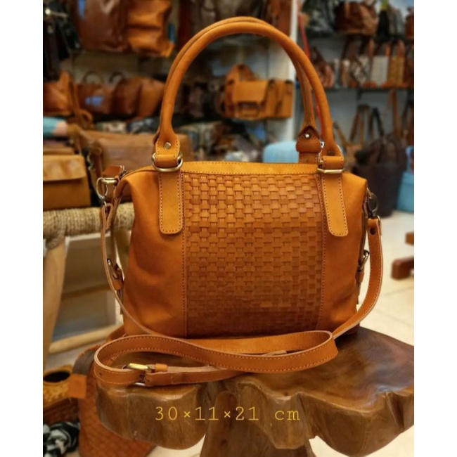Tas Anyam Kulit Sapi Asli - Tas Wanita Leather Havana Tas Kulit Premium Anyaman Jogja