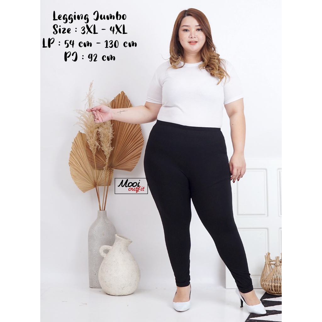 Mooi Outfit - Legging Wanita Jumbo Tebal Premium Bahan Kaos Celana Kekinian Big Size 100kg Pinggang Karet Melar Murah