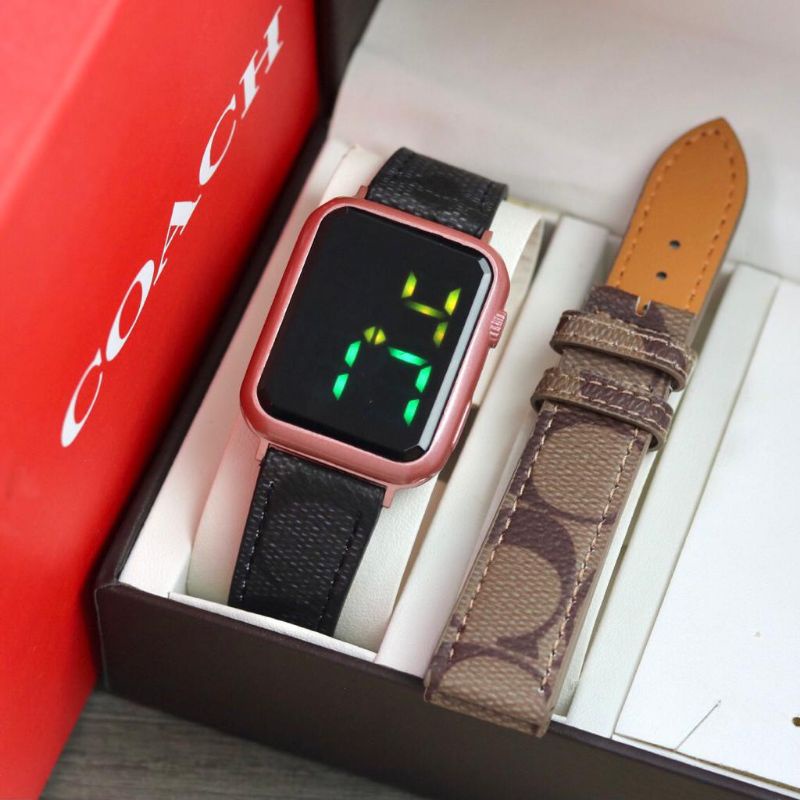 Paket Tali  Jam Tangan Wanita LED Digital COACH901PW FreeBox+Tali
