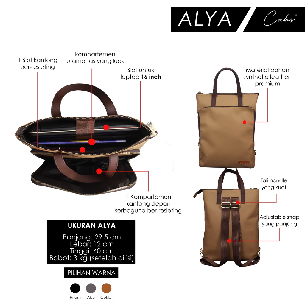 CABS - TAS RANSEL TYPE ALYA MUAT LAPTOP 16 INCH TAHAN AIR