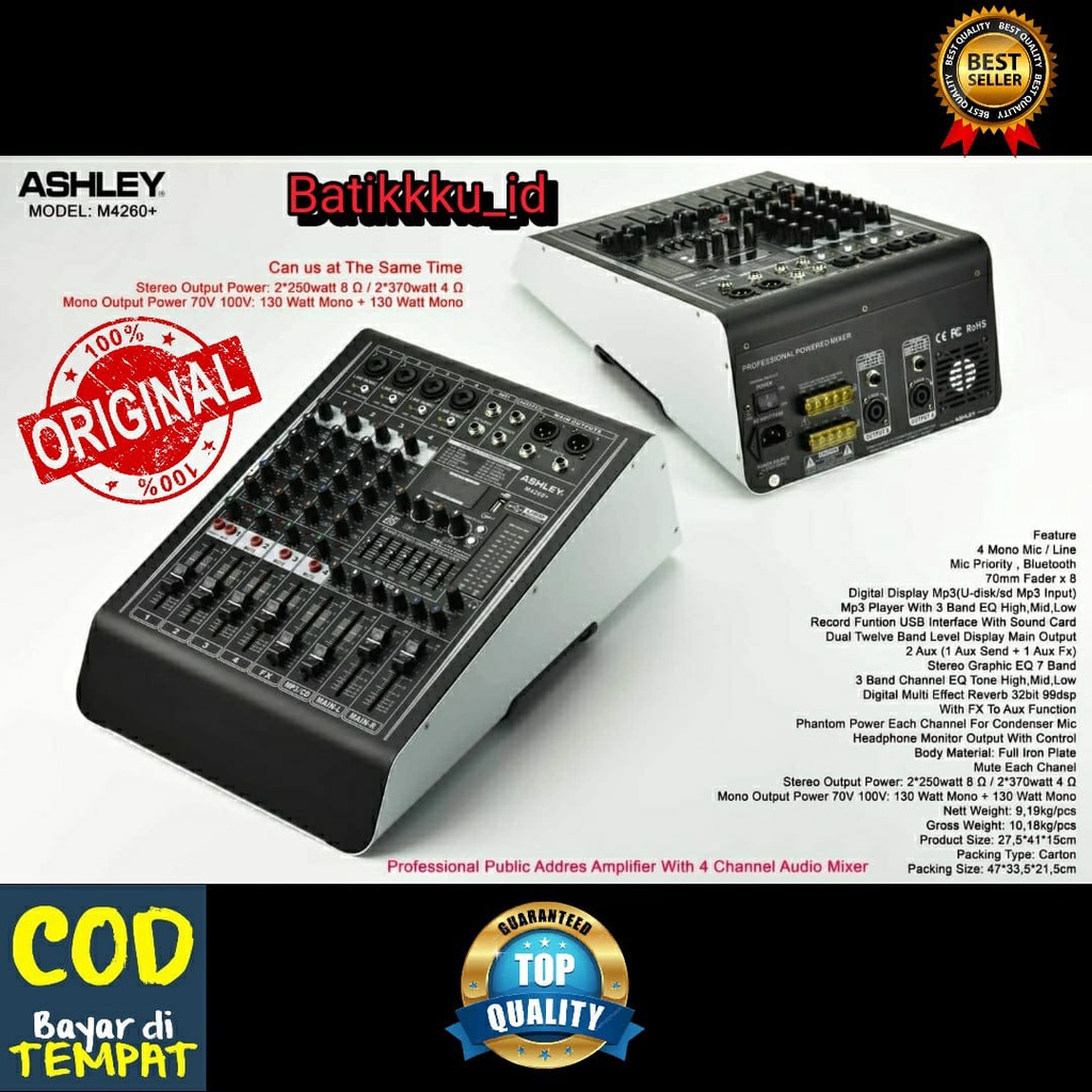 Power Mixer ASHLEY M 4260+ M4260+ M 4260 + 4CH ORIGINAL DOUBLE OUTPUT MONO + STEREO