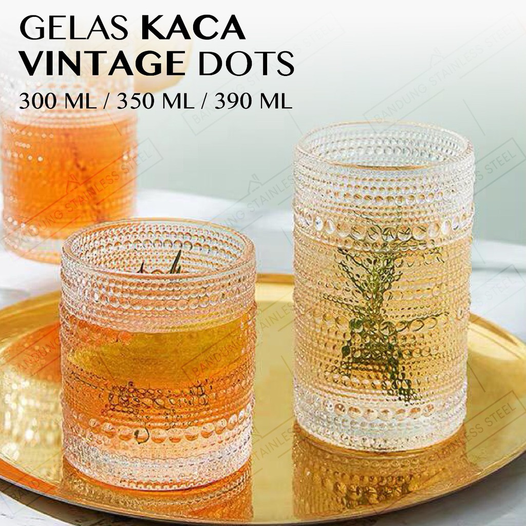 Vintage Retro Gelas Kaca Kristal Gelas Estetik Aesthetic Cantik Unik Drinking Glass motif timbul