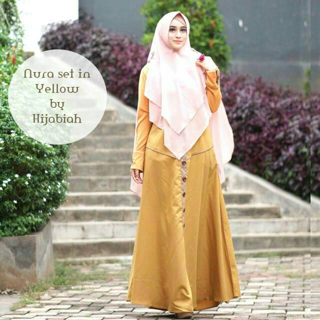 Gamis Set Nura Set Yellow Hijabiah ORIGINAL Gamis Syari Set Daily Murah Berkualitas