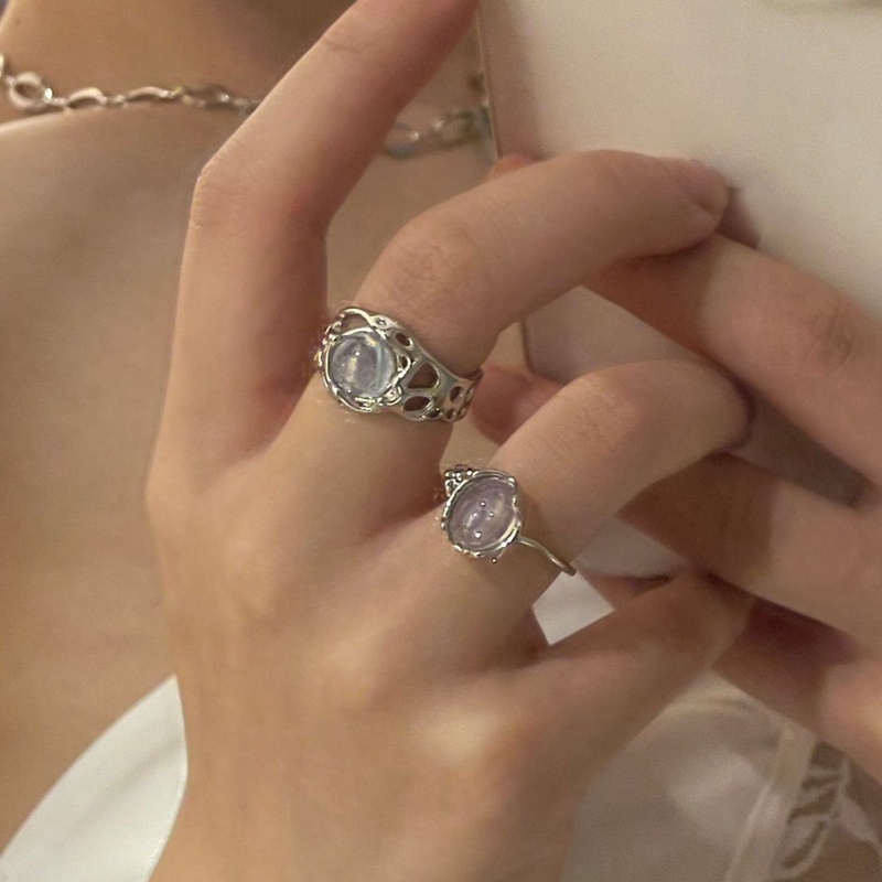 Cincin Kristal Opal Putih Model Terbuka Dapat Disesuaikan Bahan Logam Gaya Vintage Untuk Wanita