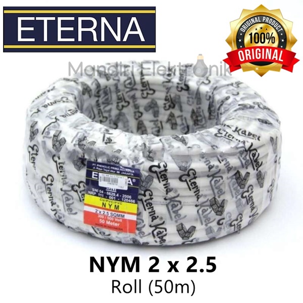 (Roll) Kabel Listrik Eterna NYM 2x2,5 Kawat Tembaga Per Roll 50 meter - Kabel Listrik Eterna Tunggal 1 Roll 50m 2 x 2.5