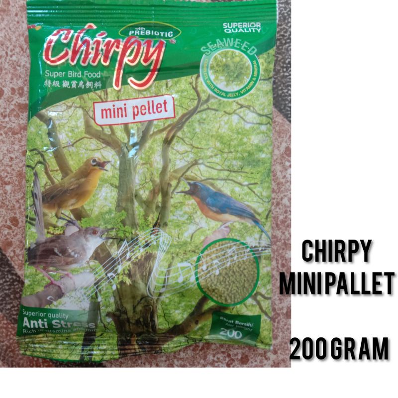 Pakan Burung CHIRPY MINI Pellet kemasam 200gram | pakan burung pleci ciblek, tledekan prenjak
