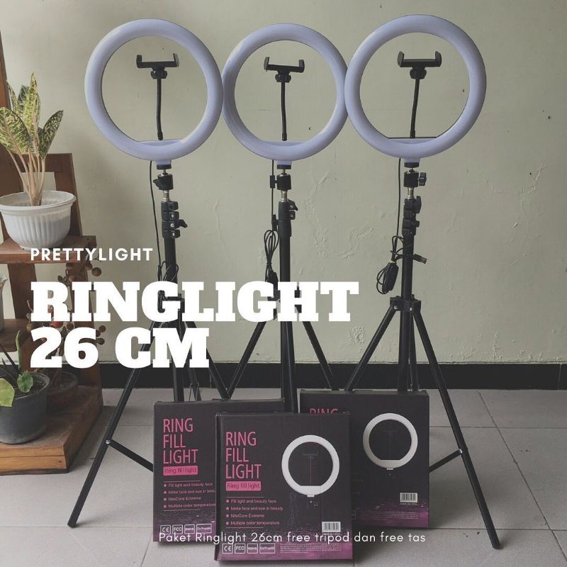 Lampu Led Ring Light Ringlight 26cm + Tripod 2m + Remote + Holder HP Vlog Streaming 3 Warna lampu