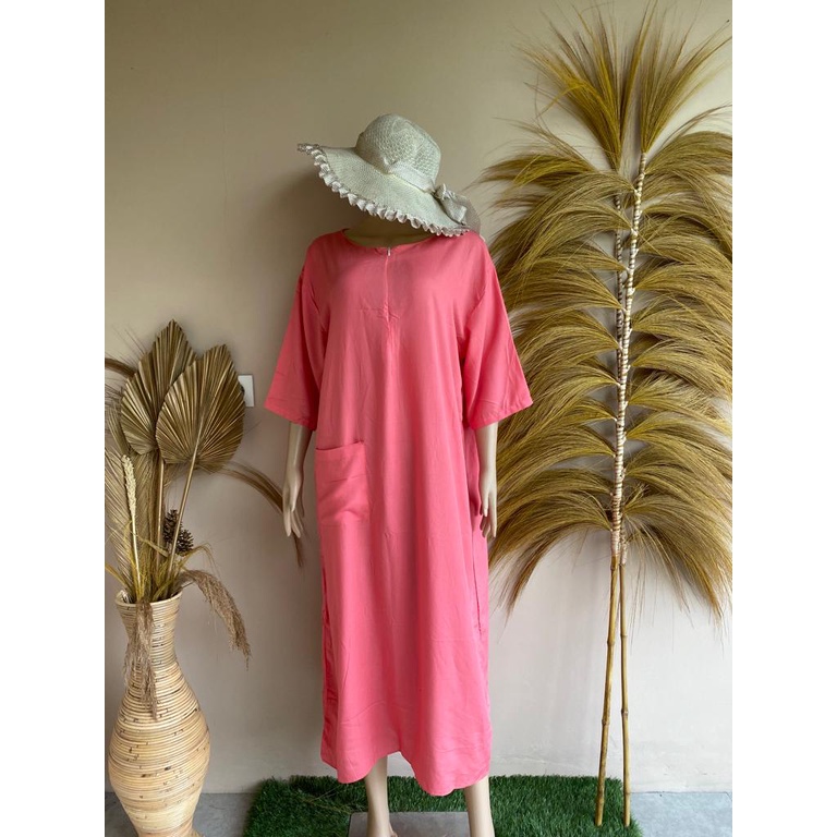 Daster Rayon Habel / DASTER POLKA Longdress, Lengan raglan 3/4-salmon