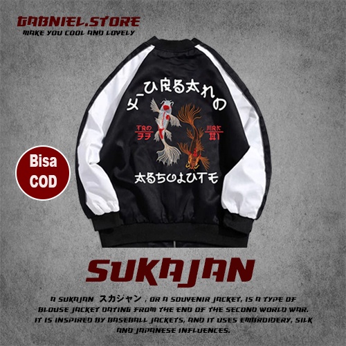 Jaket Pria Sukajan Original Motif Koi Jacket Model Sukajan Jepang Gambar Koi Full Bordir | Atasan Co