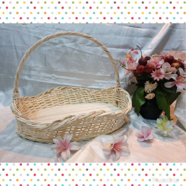 K33L Keranjang  rotan oval tangkai L 36x27x9 cm hampers 