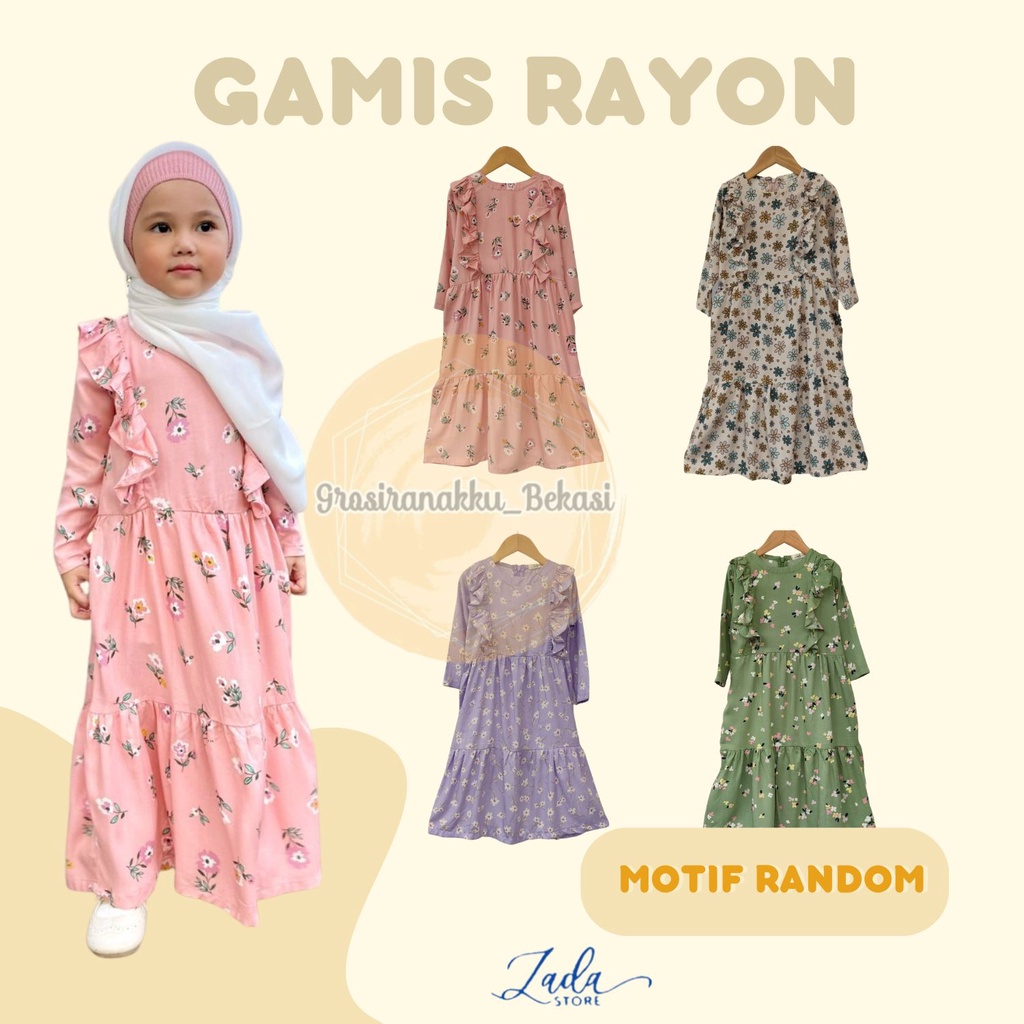 Gamis rayon anak Zadda Rumbay Mix Motif size 5-10thn