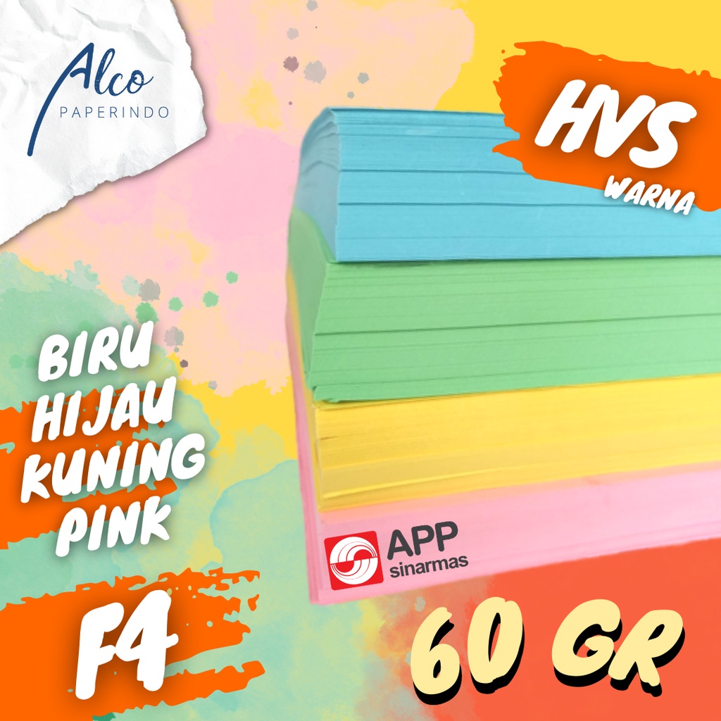 

Kertas HVS 60gr F4 Hijau/Pink/Kuning/Biru