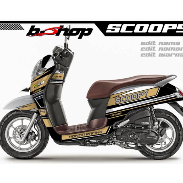 Stiker scoopy hitam gold full body decal honda scoopy kode 879