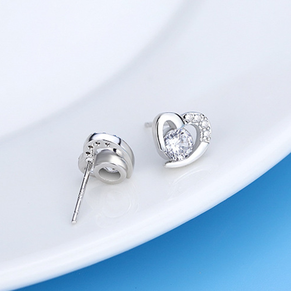 Hu Hu Hu Hu Hu Alat Bantu Pasang Kacamata♡ Anting Stud Cubic Zirconia Bentuk Hati Untuk Wanita