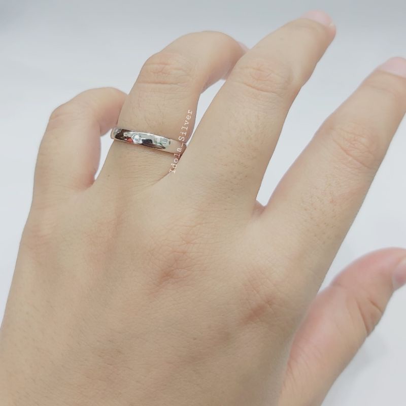 CINCIN PERAK ASLI PRIA WANITA SILVER 925 LAPIS EMAS PUTIH MODEL CINCIN POLOS 1 PERMATA - CINCIN PERAK PASANGAN