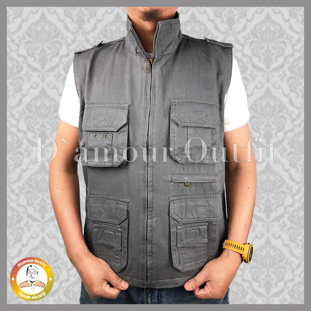 Rompi Outdoor Casual Pria Polos Kanvas Twill Body Vest Gunung Tactical Lapangan Cowo Jaket Cargo Motor Cowok Dewasa Hitam Navy Murah Zoo Keeper K3 Ojol Grab Gojek Relawan Anis Baswedan Jumbo Katun Parasut Rajut Knit Army Anak Anti Air Angin Touring Import