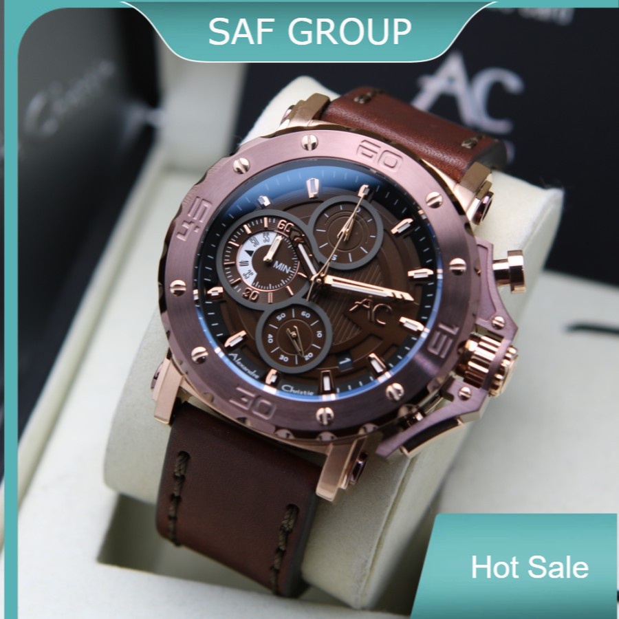 JAM TANGAN PRIA ALEXANDRE CHRISTIE AC 9205 COLLECTION ROSEGOLD BROWN LEATHER ORIGINAL by plp