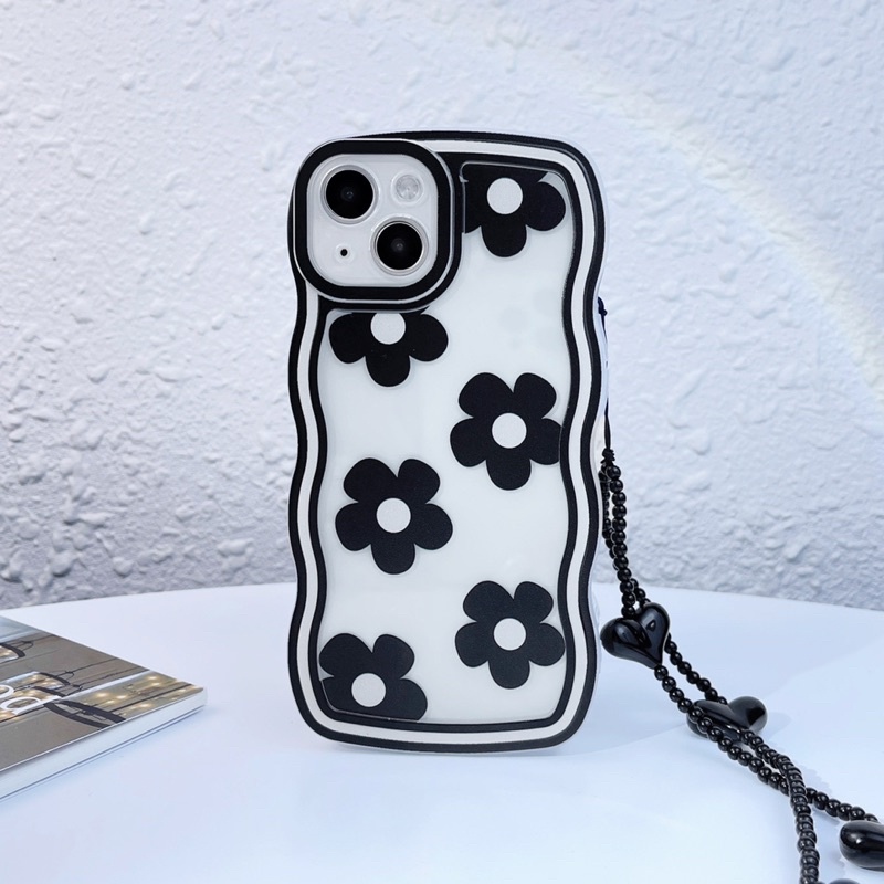 Black Flower Softcase Case HP Lucu for iphone XR 11 Pro Max 12 Pro Max 13 Pro Max 14 Pro Max