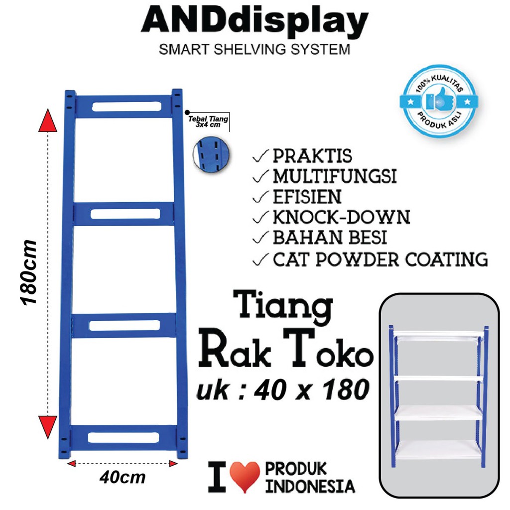 TIANG RAK TOKO T.180CM X L.42CM RAK GUDANG BESI SUPERMARKET ANDDISPLAY