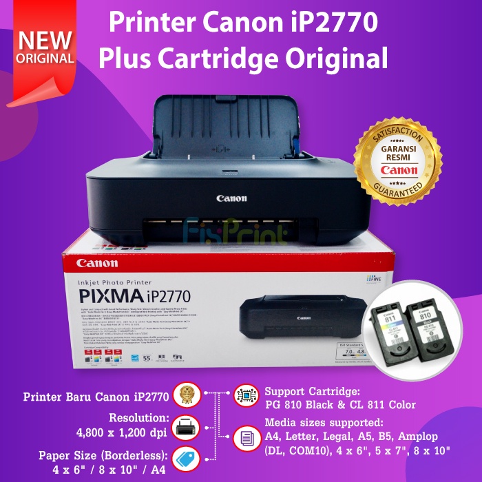 Printer Canon PIXMA iP2770 iP 2770 Tinta PG810 CL811 Print Only Printer IP2770 Cetak Resi Hitam Putih