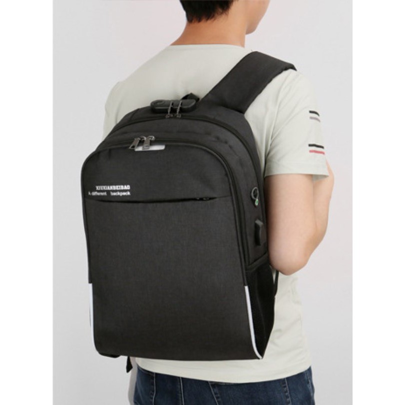 Tas Ransel Backpack KUNCI Nomor SECURITY LOCK Korea Fashion Waterproo USB Port + Lubang Earphone