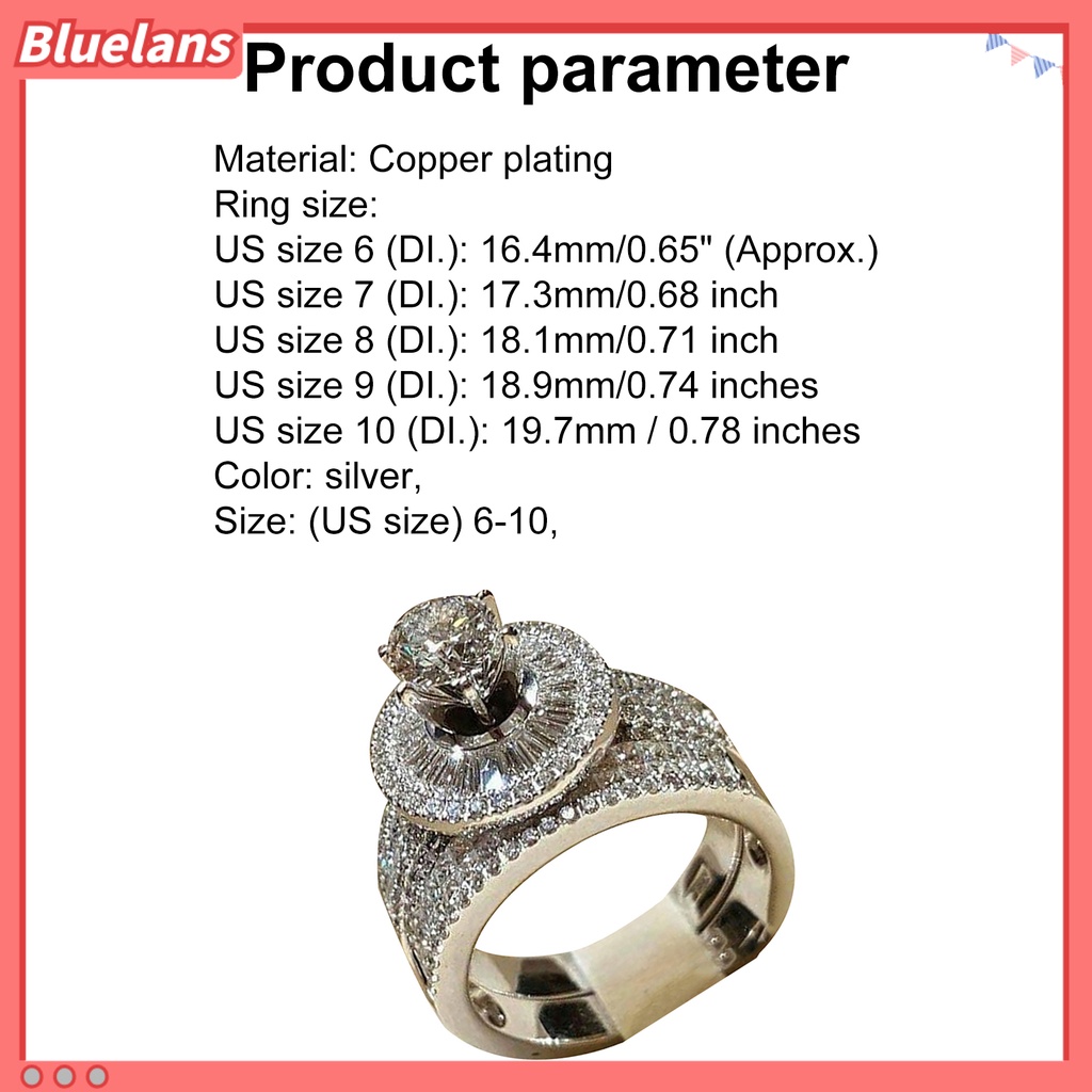 Bluelans 2Pcs Fashion Women Cubic Zirconia Statement Engagement Finger Ring Jewelry
