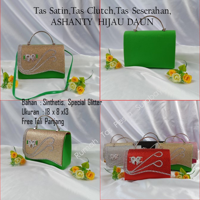 Tas Satin,Tas Clutch,Tas Seserahan,ASHANTY  HIJAU DAUN