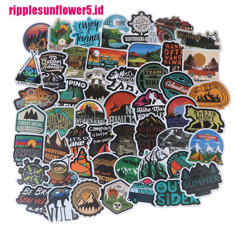 50pcs Stiker Motif Pemandangan Petualangan Camping Untuk Dekorasi Laptop / Koper / Gitar