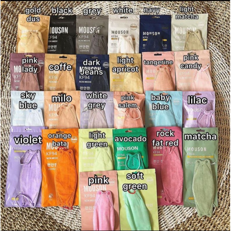 MASKER  KF94 MOUSON  ISI 10 PCS /MASKER KOREA //MASKER KF94 MURAH WARNA TALI SENADA