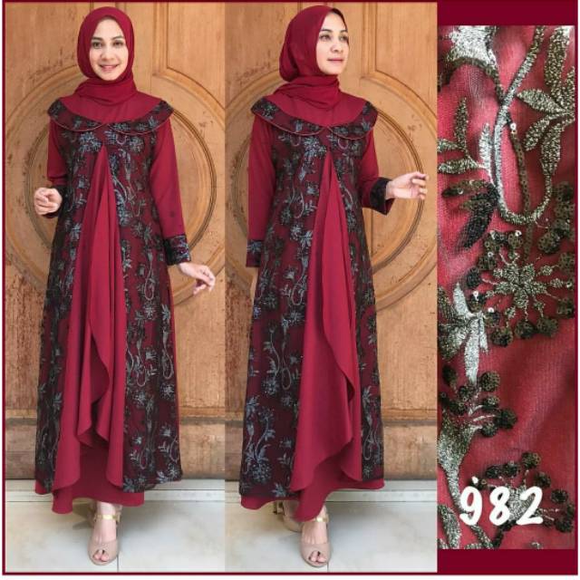 Dress muslim/dress cantik tile payet/gamis pesta/most crepe