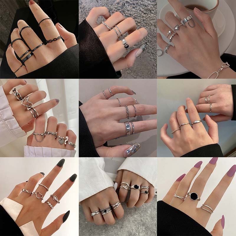 Set Perhiasan Cincin Kristal Mutiara Model Gelombang Hati Untuk Wanita