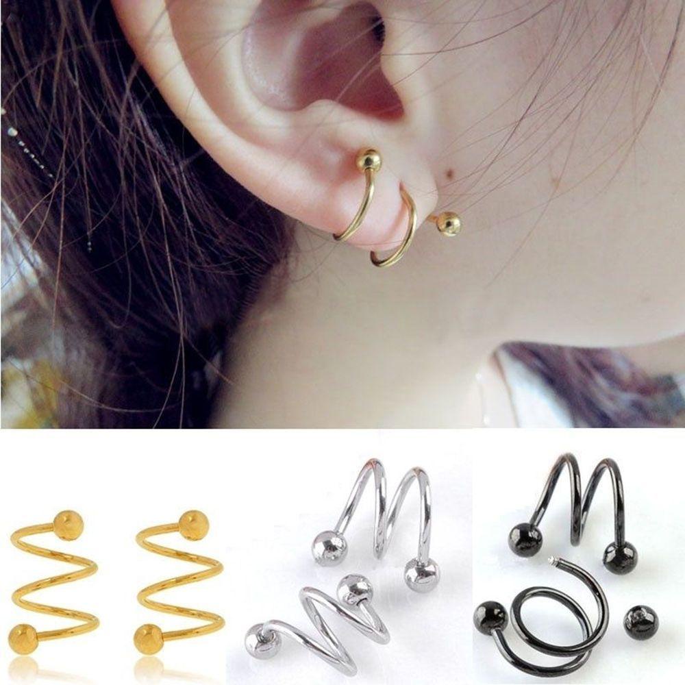 Needway Perhiasan Punk 2 Pcs Stainless Steel Helix S Spiral Bibir Hidung Cincin Tindik Tubuh