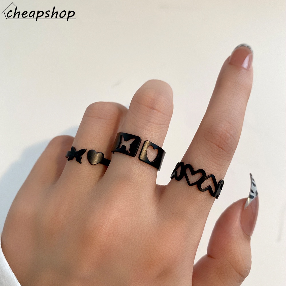 IFYOU 3pcs / Set Cincin Desain Kupu-Kupu Hati Gaya Vintage Untuk Wanita