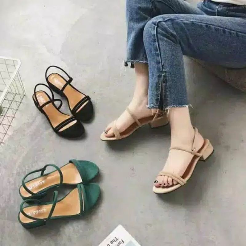 sandal hak tahu wanita pendek 3cm santai